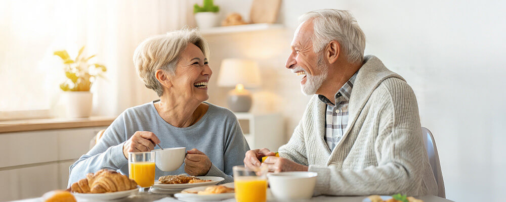 Senior couple sitting at breakfast
