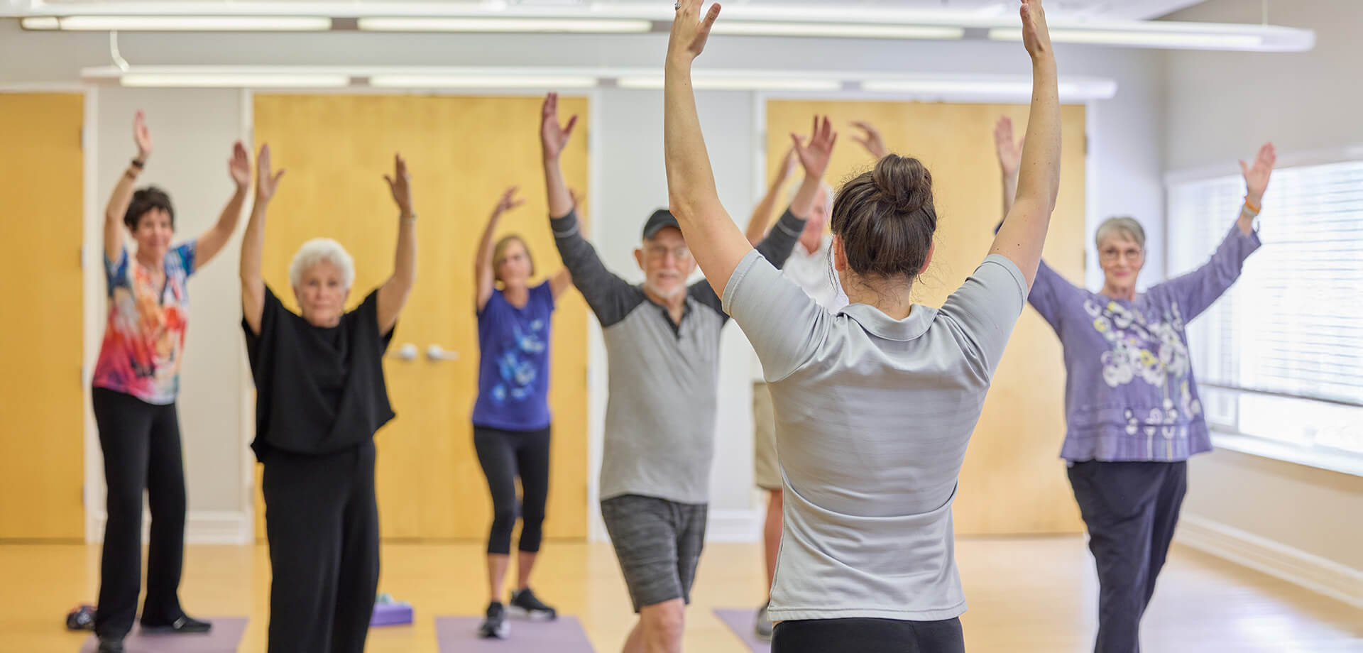 Senior residents in yoga class