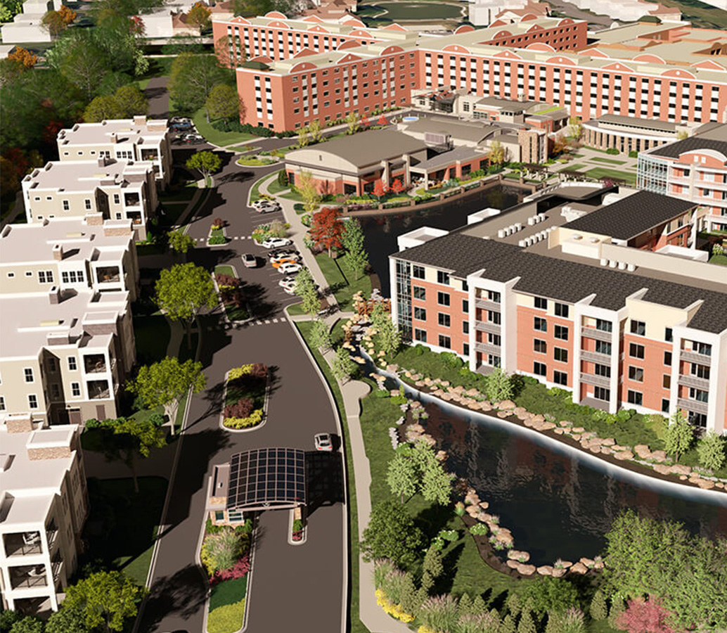 Rendering of the community's campus from above