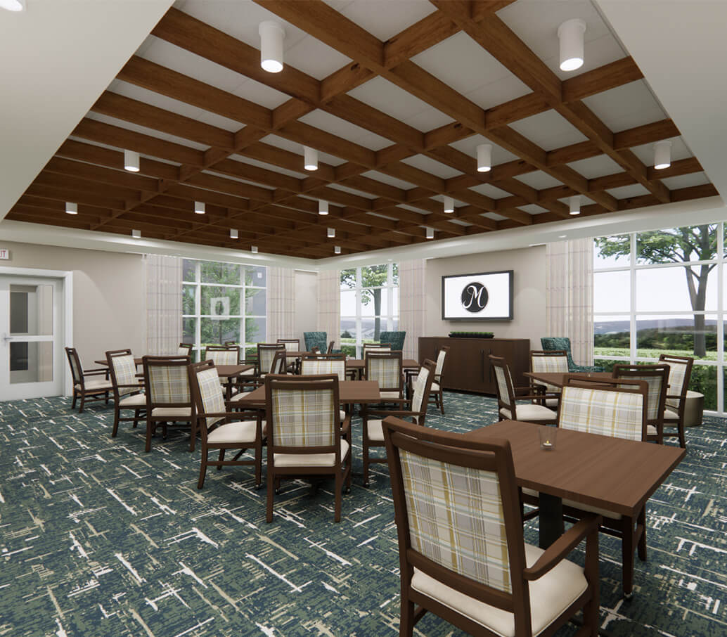 rendering of commons lounge with ample seating