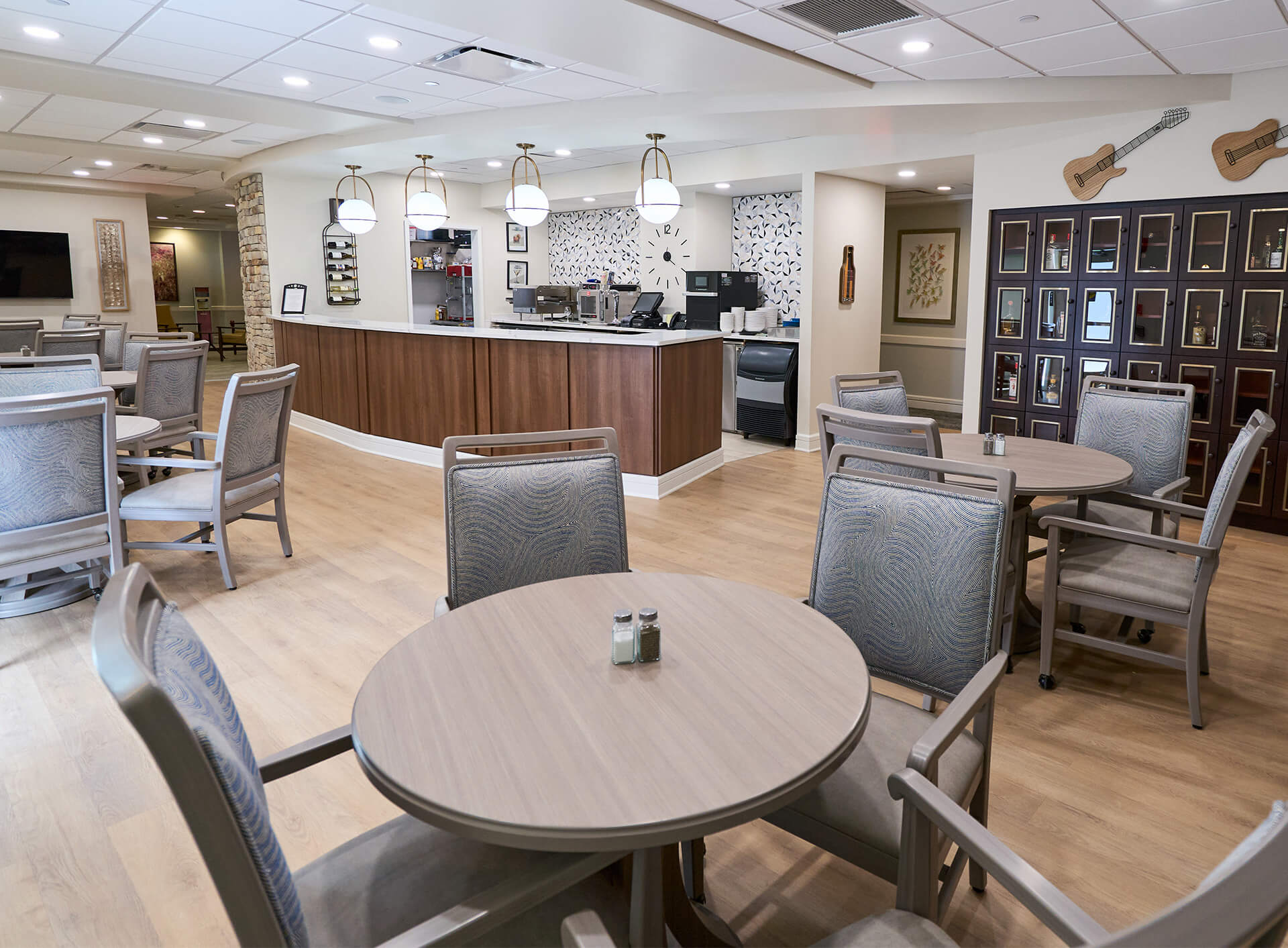 dining space with bar and ample seating